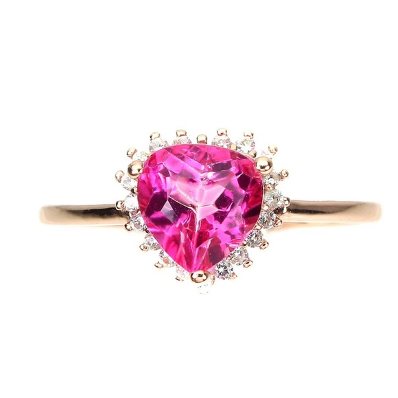 Irradiated Heart Natural Pink Topaz 7mm White Topaz 925 Silver Ring Size 8